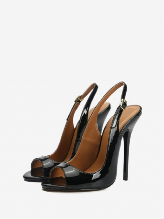 Peep Toe Slingback Hælpumper For Kvinner I Svart