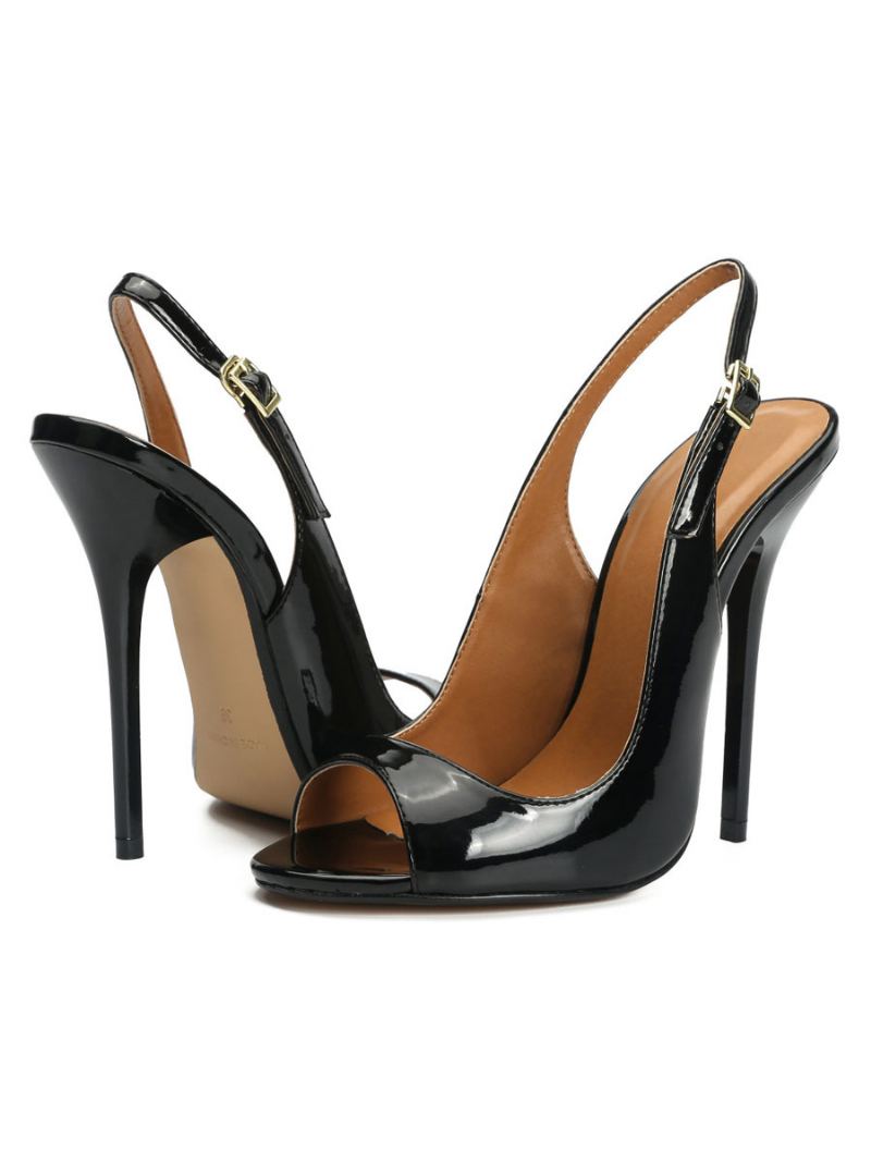 Peep Toe Slingback Hælpumper For Kvinner I Svart - Sort