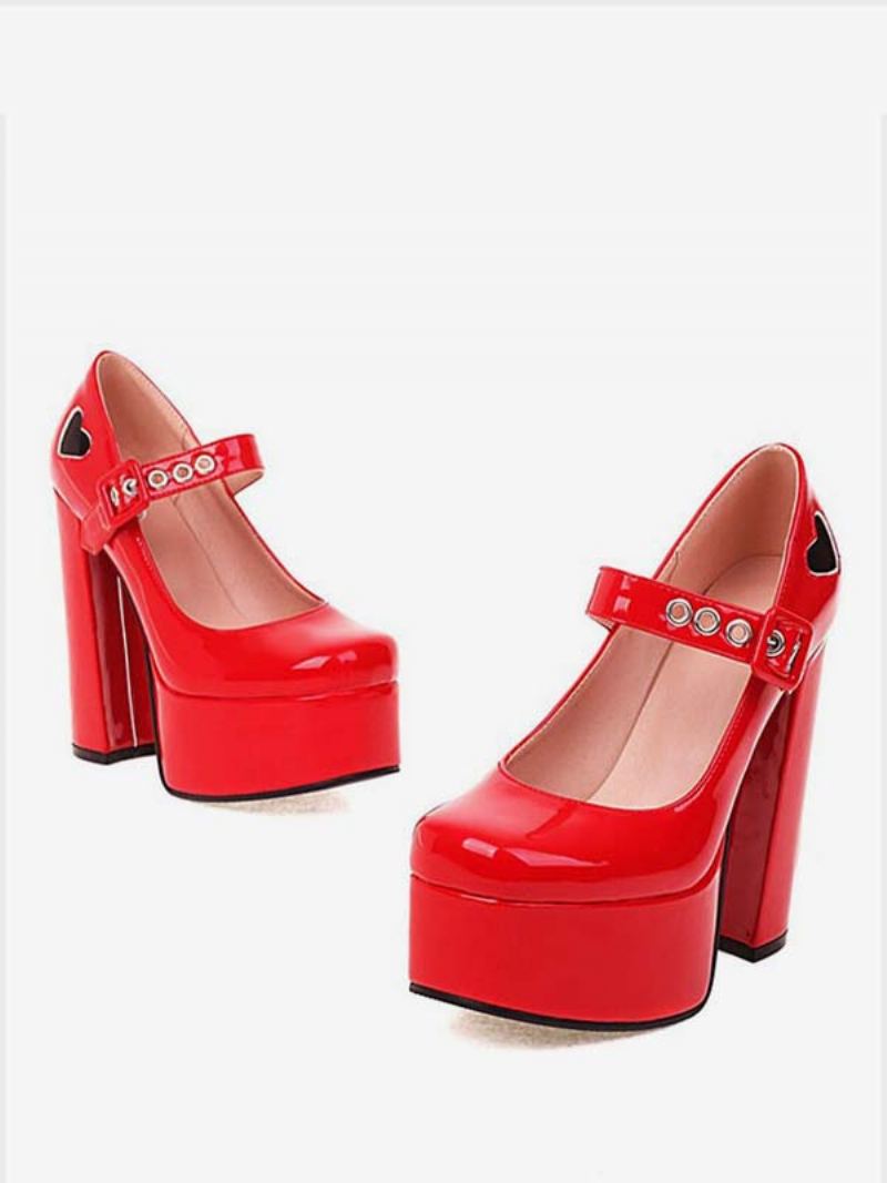 Red Heart-plattform For Kvinner Mary Jane Heels - Rød