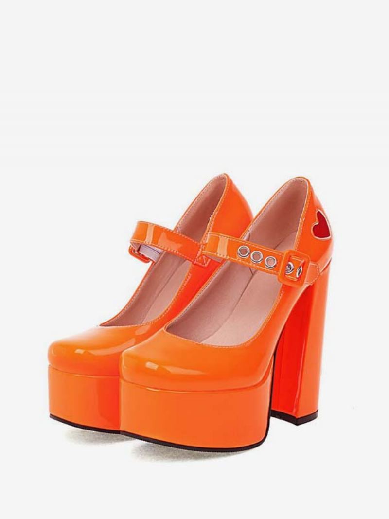 Red Heart-plattform For Kvinner Mary Jane Heels - Oransje Rød