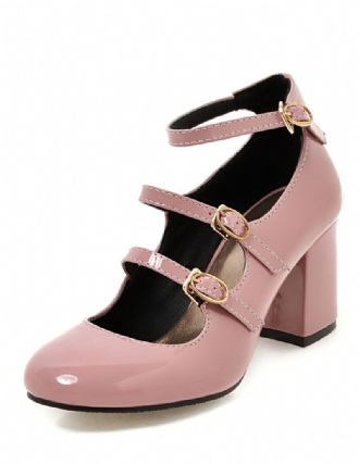 Rosa Mid Heels Rund Toe Ankelstropp Mary Jane Sko For Dame Vintage