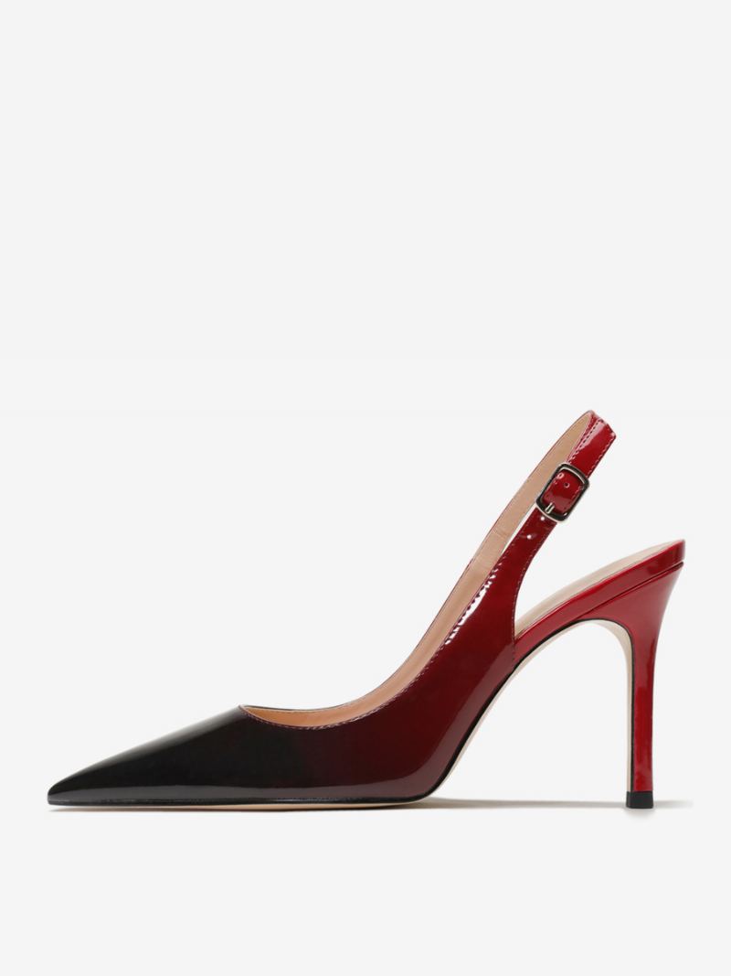 Slingback Hæler For Kvinner Knapper Stiletthæl Pumper - Rød