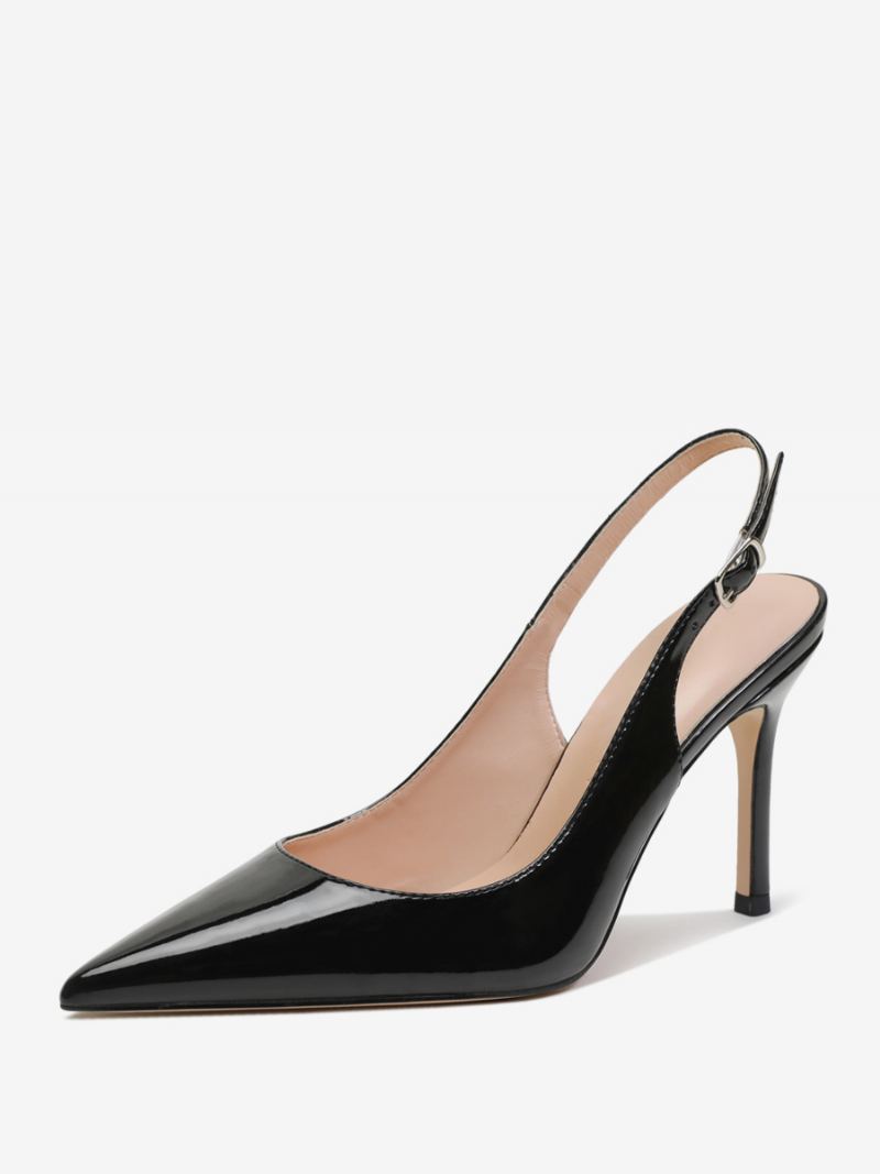 Slingback Hæler For Kvinner Knapper Stiletthæl Pumper - Sort