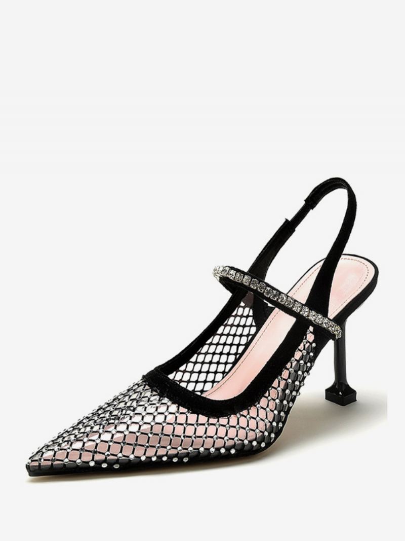 Slingback Hæler For Kvinner Mesh Black Rhinstones Stiletto Heel Pumps Party Sko