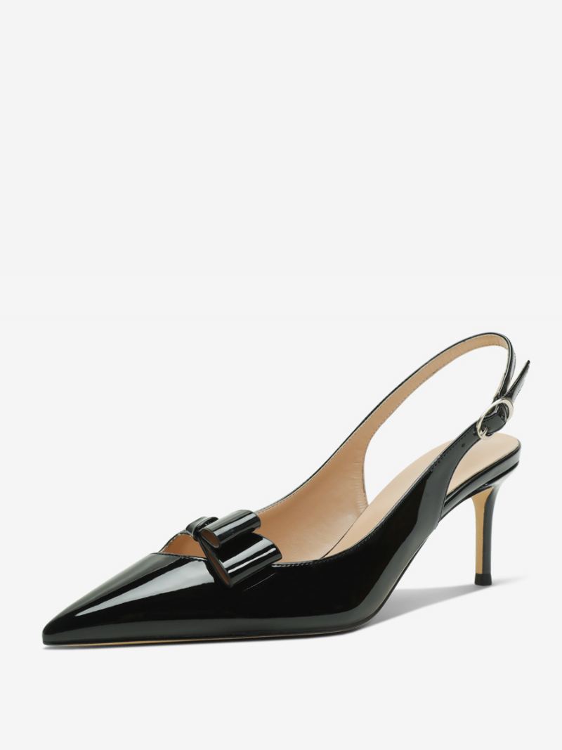 Slingback Hæler For Kvinner Svart Spiss Tå Bue Detalj Dress Sko