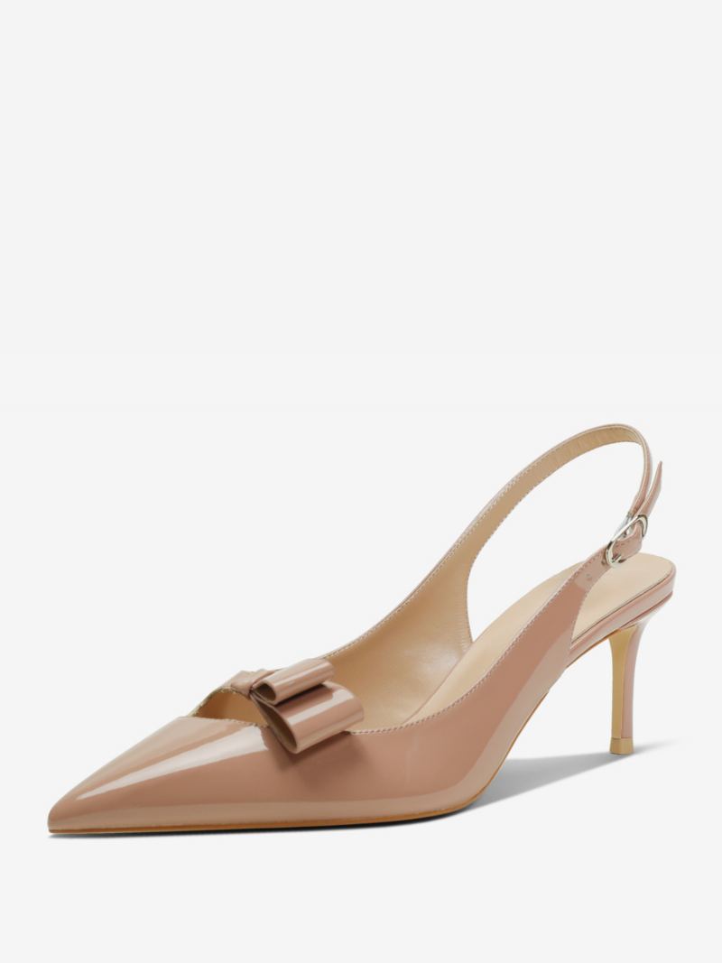 Slingback Hæler For Kvinner Svart Spiss Tå Bue Detalj Dress Sko - Kamel