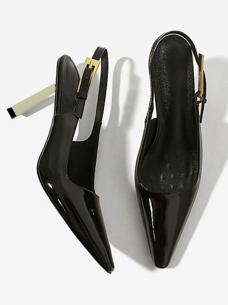 Svart Kjole For Kvinner Sko Med Spiss Tå Spesialformet Høyhæl Slingback Pumps - Svart