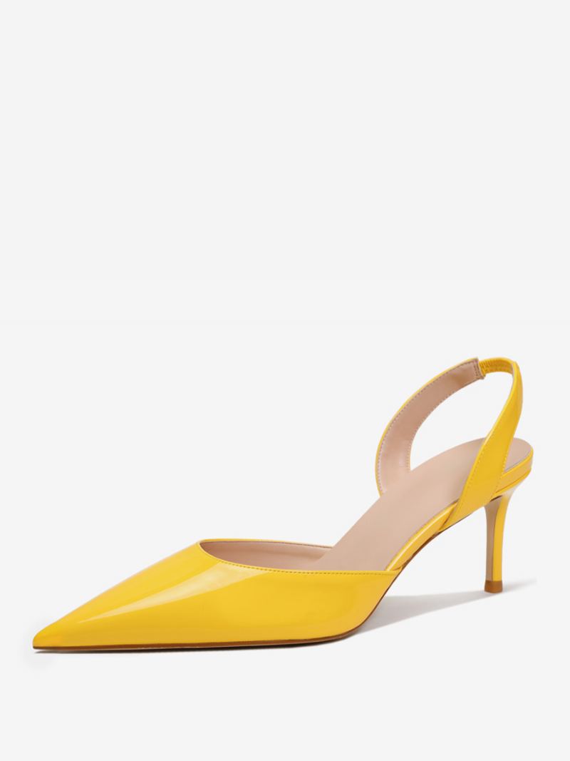 Svarte Hæler For Kvinner Med Spiss Tå Stiletthæl Slingback Pumps - Gul