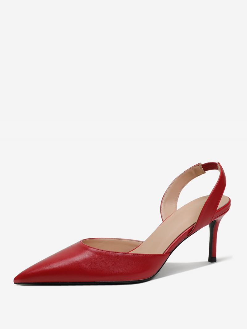 Svarte Hæler For Kvinner Med Spiss Tå Stiletthæl Slingback Pumps - Rød