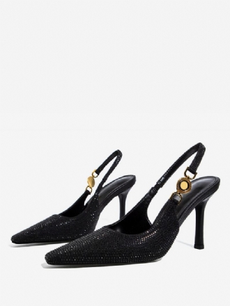 Svarte Hæler For Kvinner Rhinestones Stiletthæl Slingback Pumps Party Sko