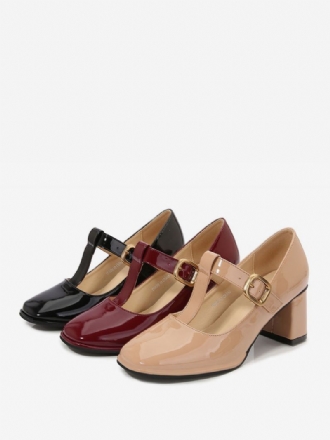 Vintagesko For Kvinner Square Toe T-rem Chunky Heel Pumps