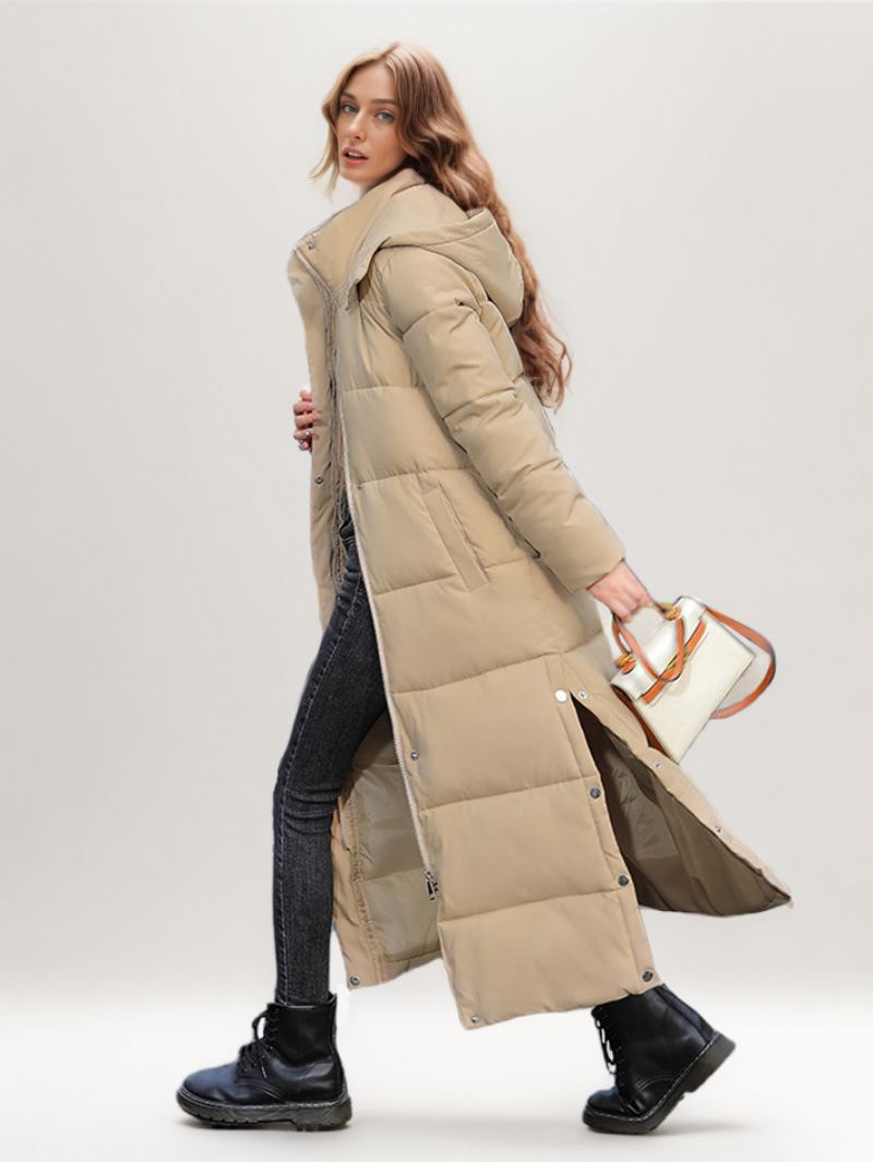 Puffer Coats Ecru Hvit Vinter Lang Yttertøy For Dame - Khaki