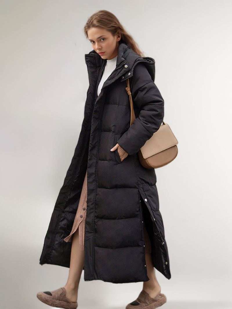 Puffer Coats Ecru Hvit Vinter Lang Yttertøy For Dame - Sort