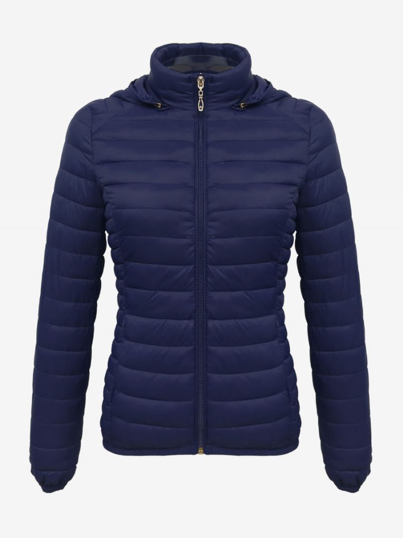 Puffer Coats Rosa Hette Bomull Vinter Varmt Yttertøy For Kvinner - Dark Navy