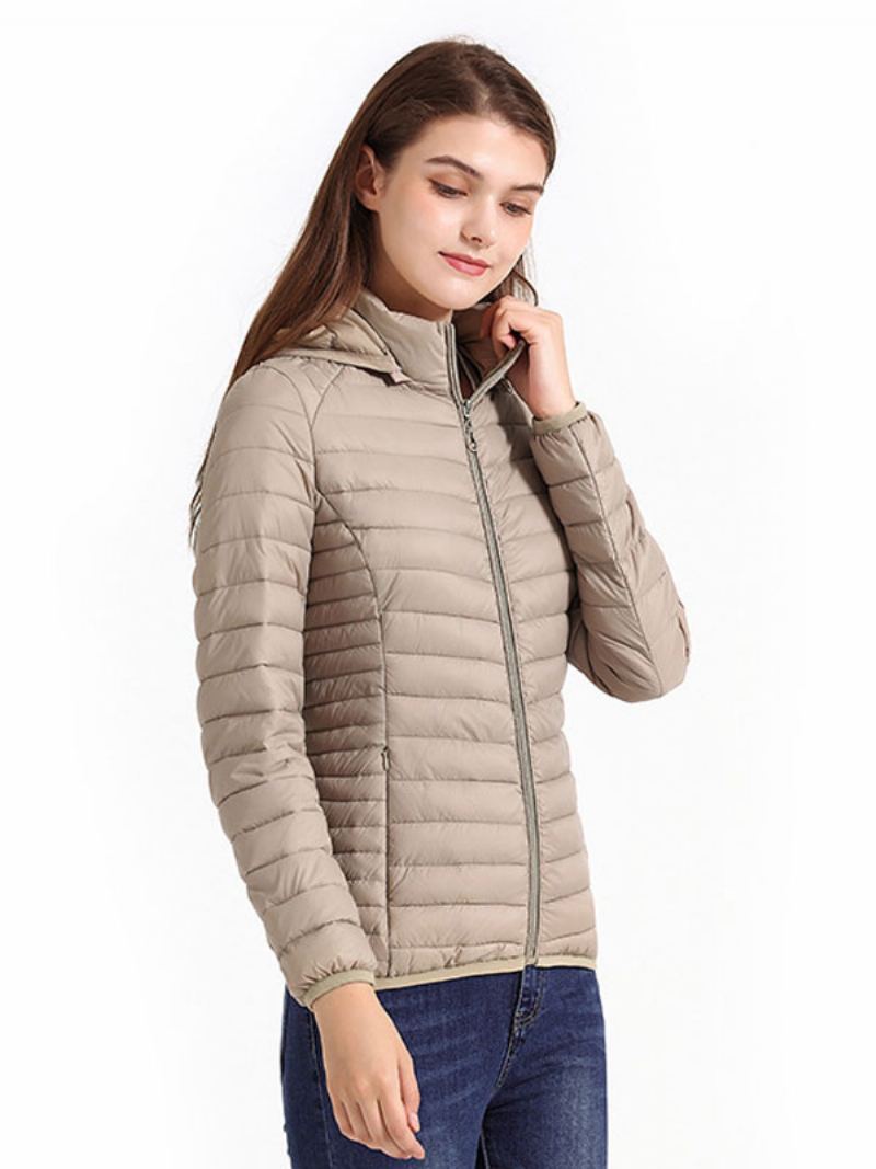 Puffer Coats Rosa Hette Bomull Vinter Varmt Yttertøy For Kvinner - Beige