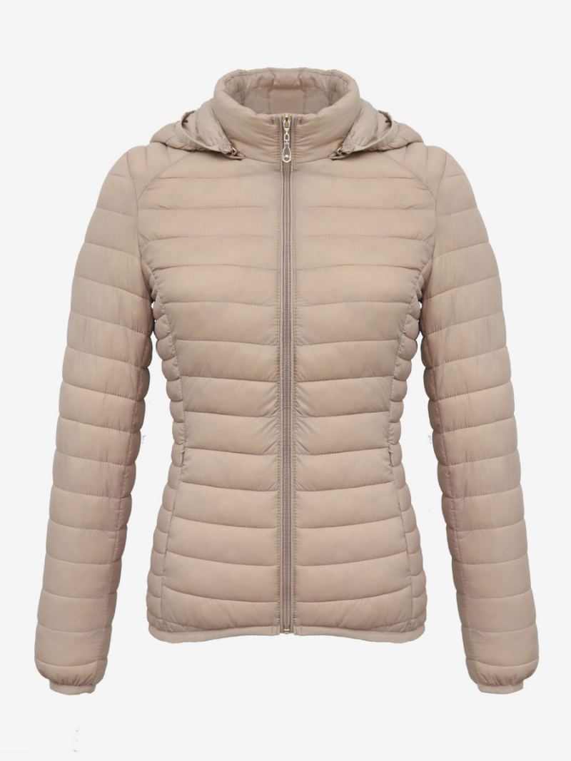 Puffer Coats Rosa Hette Bomull Vinter Varmt Yttertøy For Kvinner - Beige