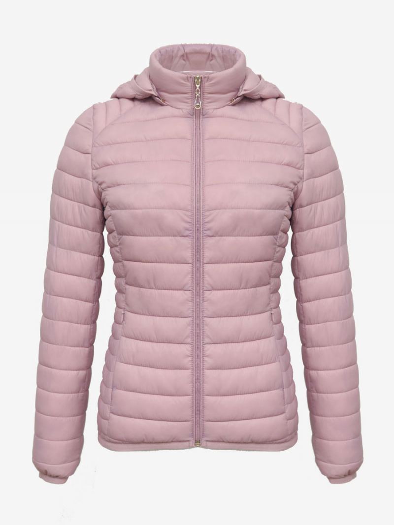 Puffer Coats Rosa Hette Bomull Vinter Varmt Yttertøy For Kvinner - Rosa