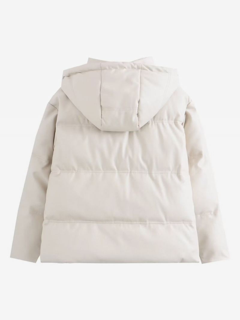 Puffer Frakkstativ Krage Hodded Zip Up Slant Lommer Yttertøy For Kvinner - Beige