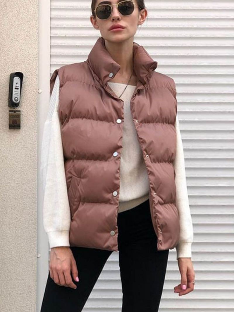 Puffervest For Kvinner Med Hettestandkrage Thicken Winter Ytterwear 2024 - Kaffe Brun