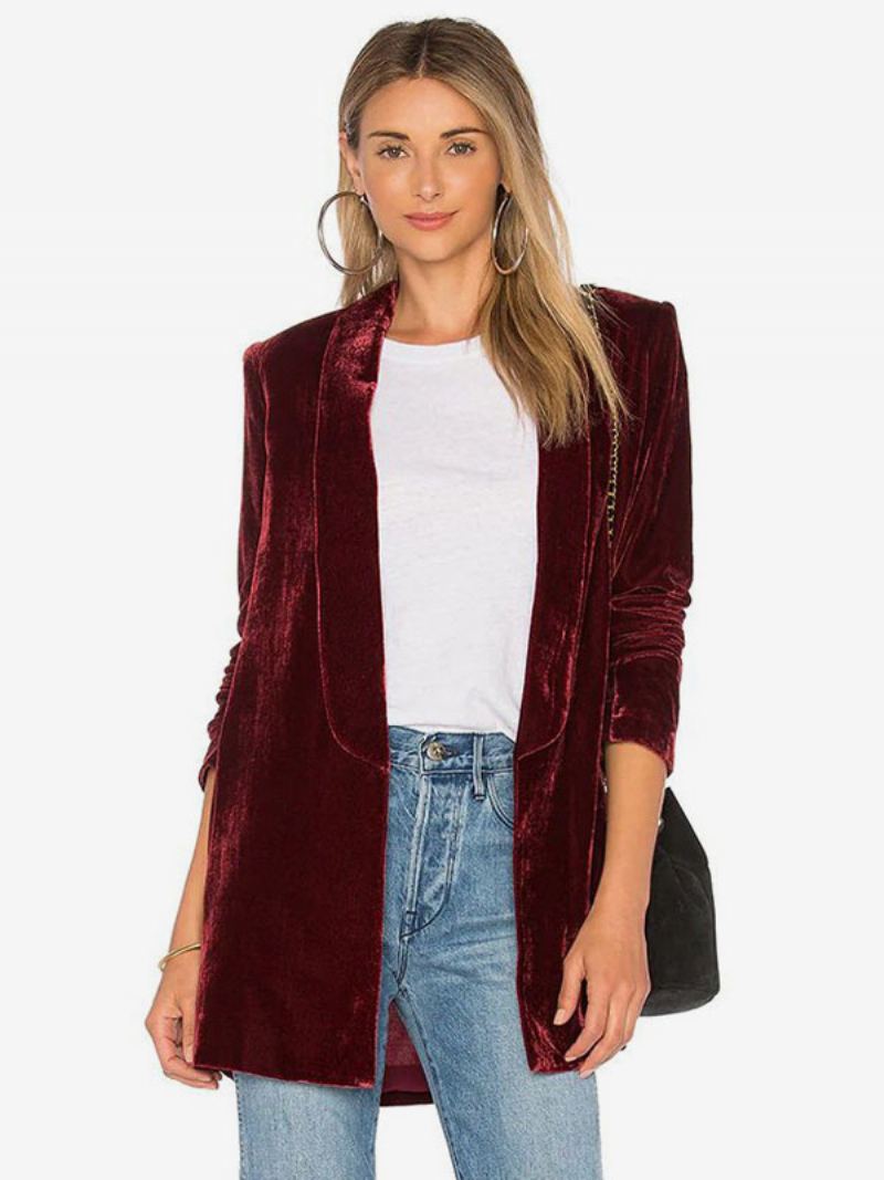 Blazer For Kvinner Velour Langermet Ensfarget Skreddersydd Jakke