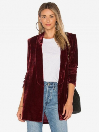 Blazer For Kvinner Velour Langermet Ensfarget Skreddersydd Jakke