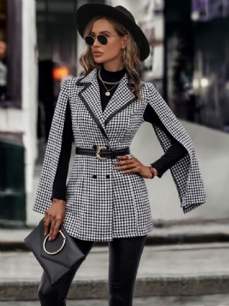 Kvinners Houndstooth Blazer V-hals Sash Langermet Business Casual Jakke