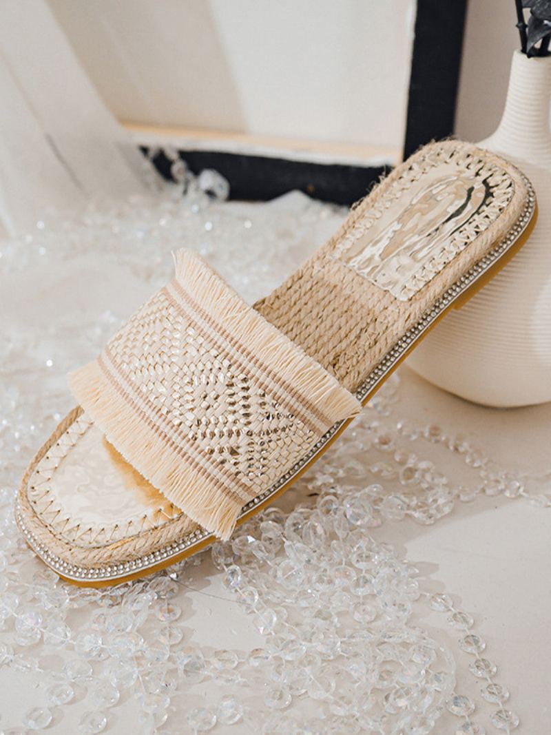 Boho Slide Sandaler Dame Chic Fringe Open Toe Sandal Tøfler - Lys Lys Gul