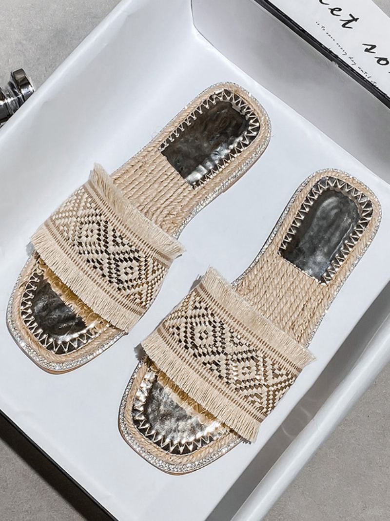 Boho Slide Sandaler Dame Chic Fringe Open Toe Sandal Tøfler - Lys Lys Gul