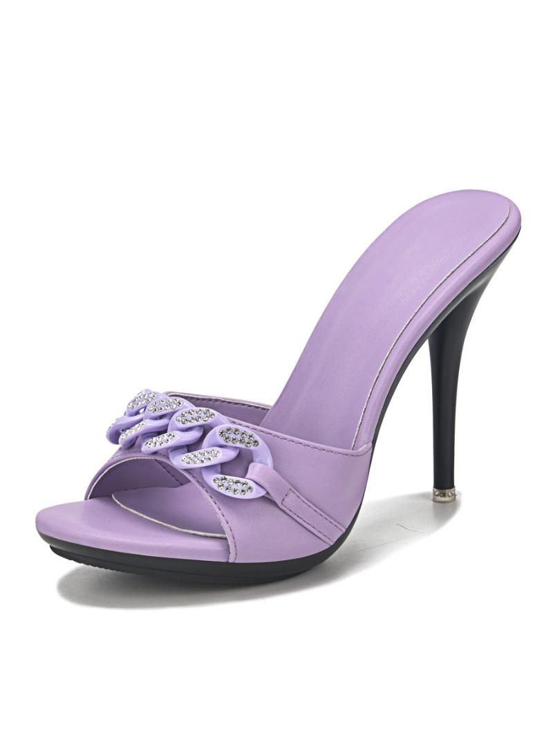 Dame Rhinestone Kjeder Mule Hæler - Lavendel