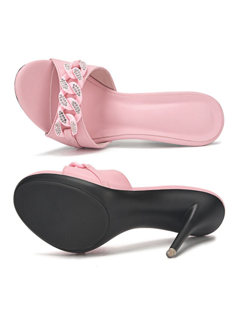 Dame Rhinestone Kjeder Mule Hæler - Rosa