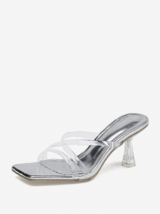 Damesandaler Med Transparente Firkantede Pvc-sandaler Stiletthæl