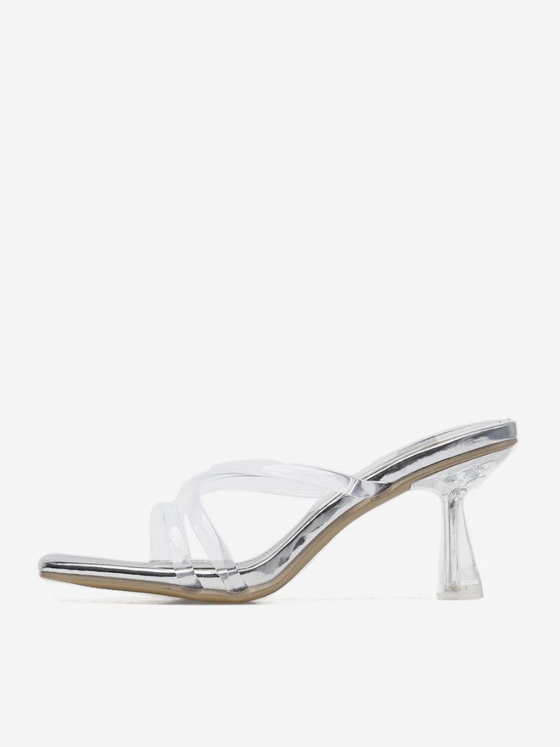 Damesandaler Med Transparente Firkantede Pvc-sandaler Stiletthæl - Sølv