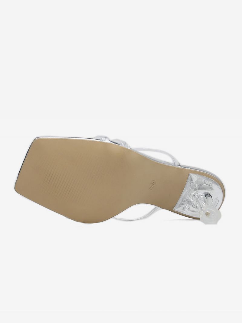 Damesandaler Med Transparente Firkantede Pvc-sandaler Stiletthæl - Sølv