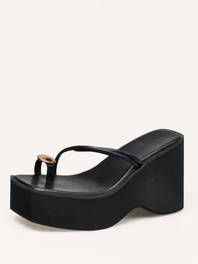 Dametøfler Svart Plattformsko Toe Loop Sandal Slides