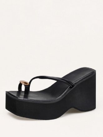 Dametøfler Svart Plattformsko Toe Loop Sandal Slides