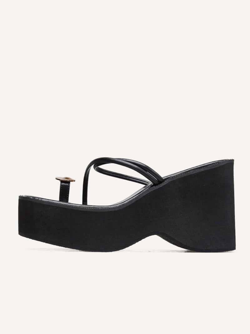 Dametøfler Svart Plattformsko Toe Loop Sandal Slides - Svart