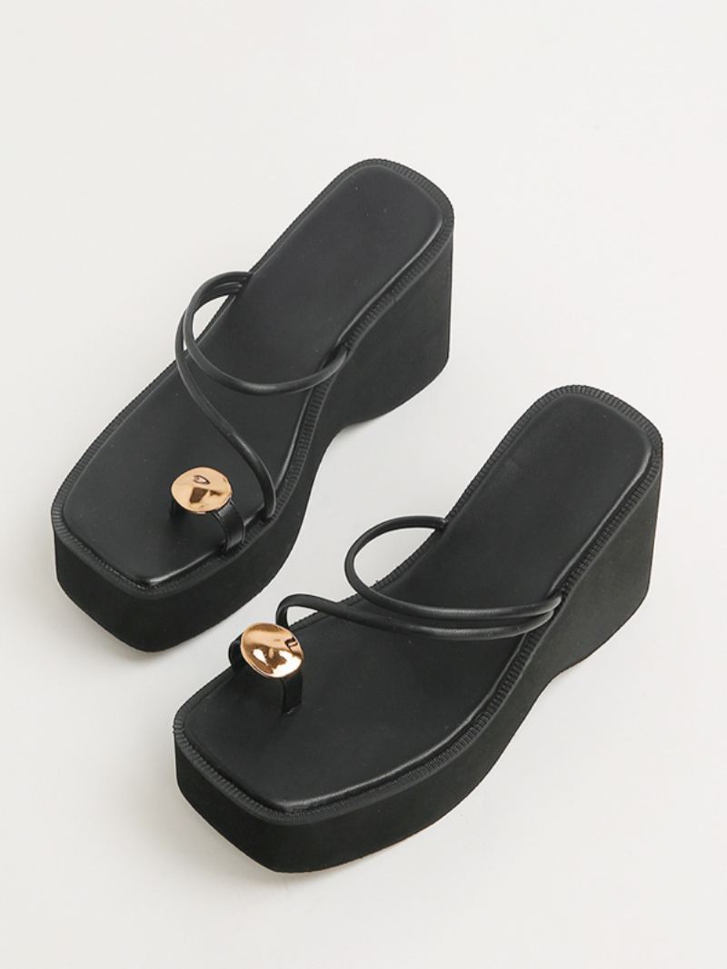 Dametøfler Svart Plattformsko Toe Loop Sandal Slides - Svart