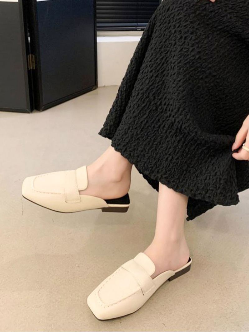 Kvinners Hvite Mules Square Toe Backless Loafers