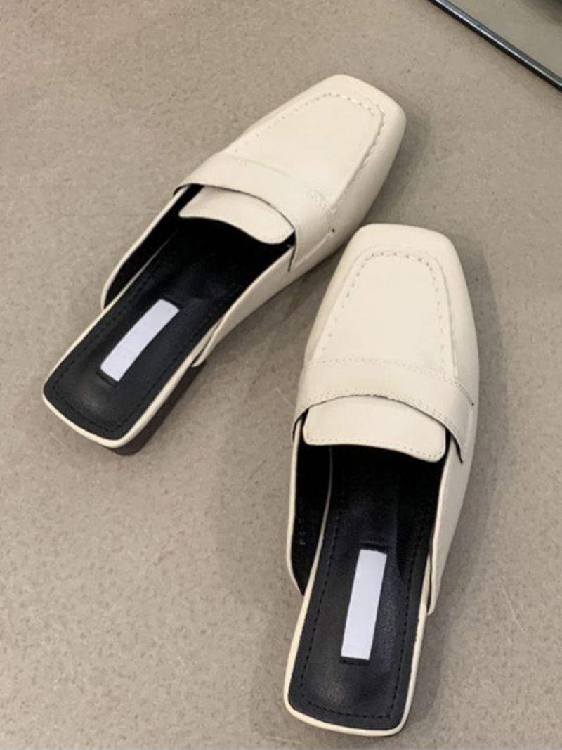 Kvinners Hvite Mules Square Toe Backless Loafers - Lys Gul