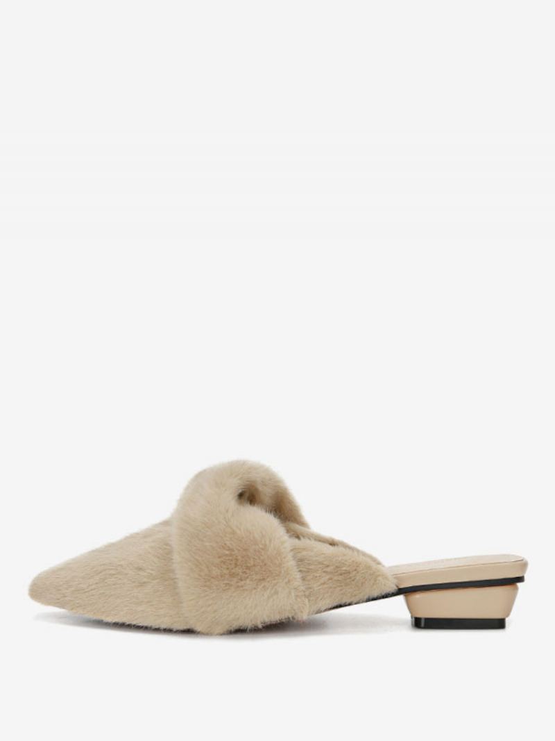 Kvinners Mule Loafers Spiss Tå Faux Fur Detail Mules