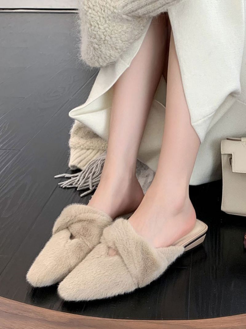 Kvinners Mule Loafers Spiss Tå Faux Fur Detail Mules - Lys Lys Gul