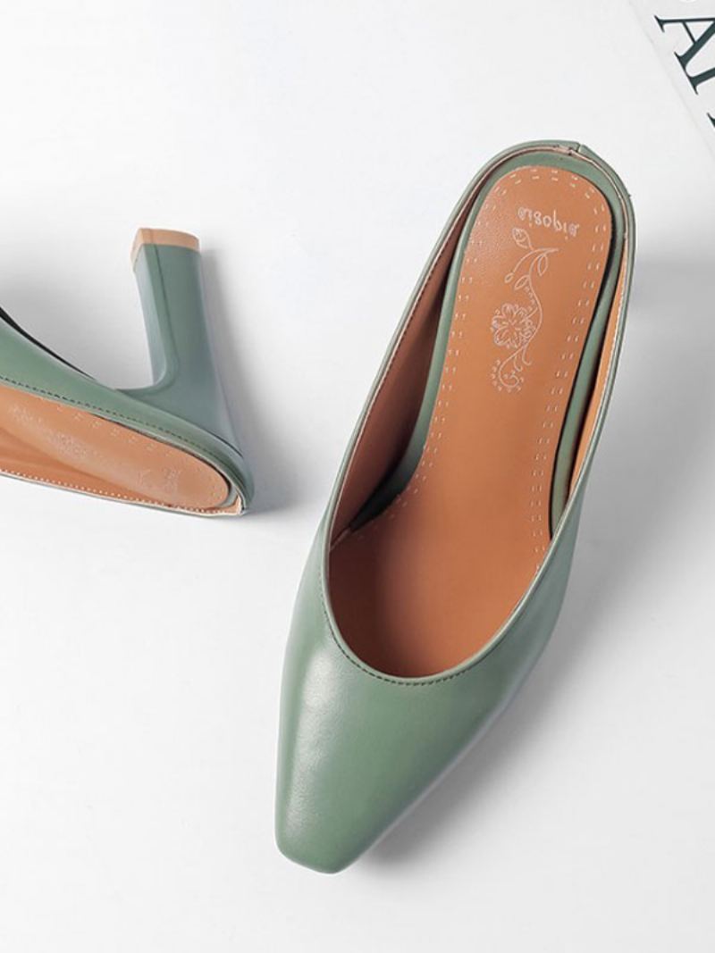 Kvinners Mules Clogs Lær Sage Spiss Toe Slip-on Sko - Sage