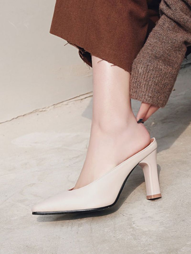 Kvinners Mules Clogs Lær Sage Spiss Toe Slip-on Sko - Beige