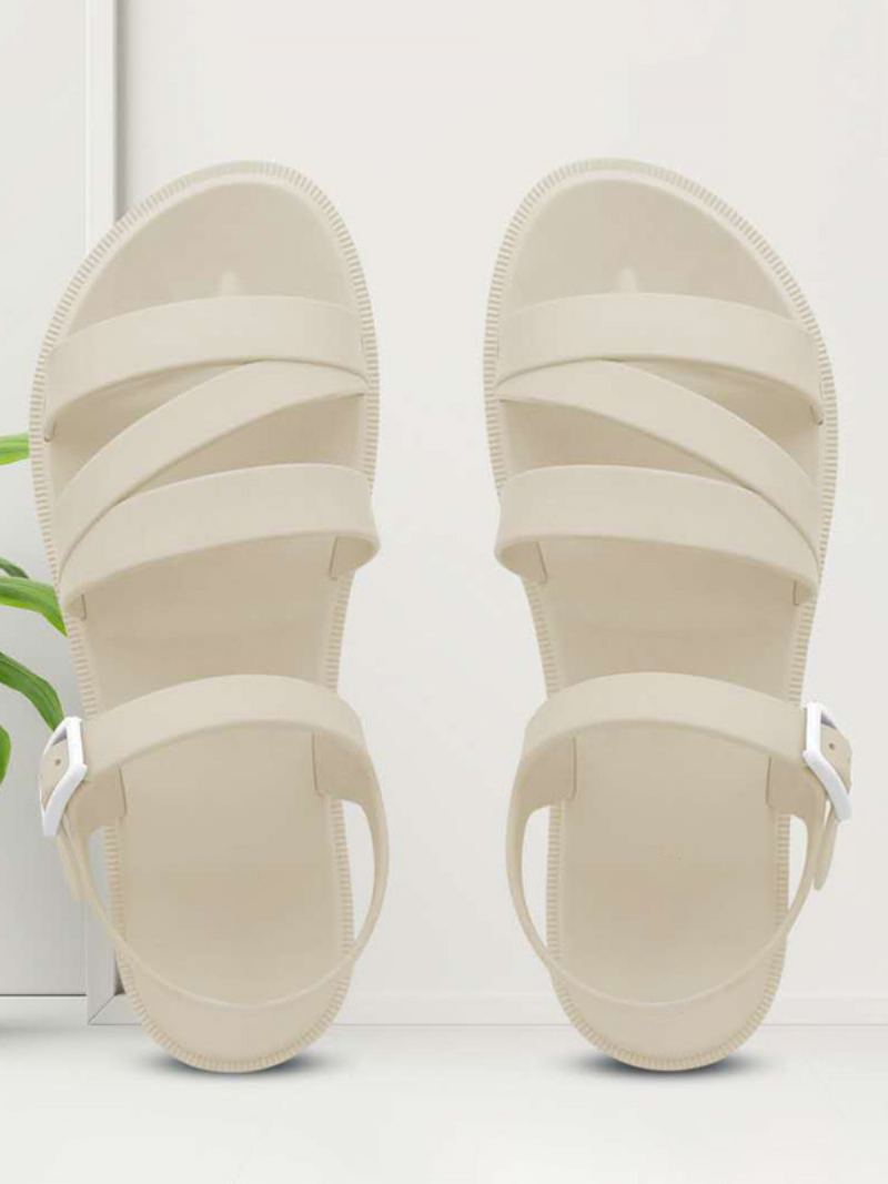 Slidesandaler For Kvinner Ecru White Strappy Casual Sandal Sko