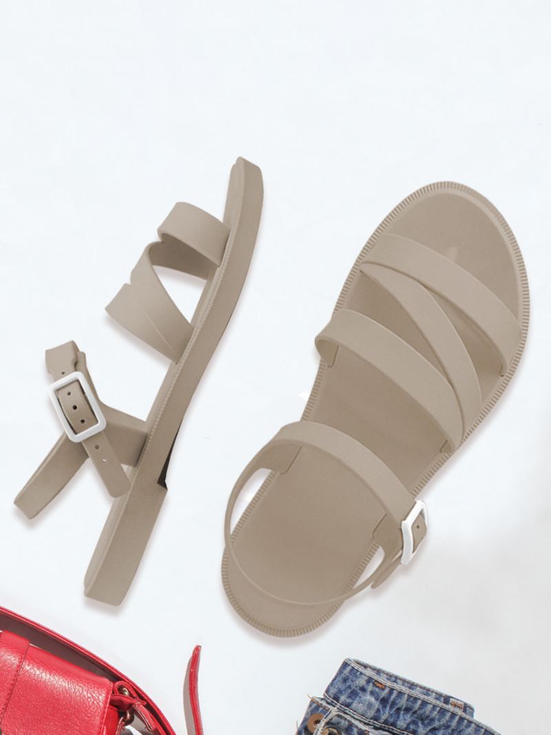 Slidesandaler For Kvinner Ecru White Strappy Casual Sandal Sko - Champagne