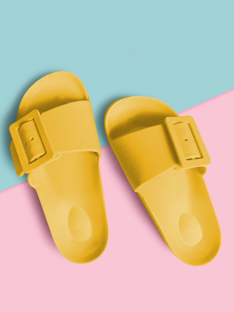 Slidesandaler For Kvinner Svarte Uformelle Knapper Sandal Slides - Gul