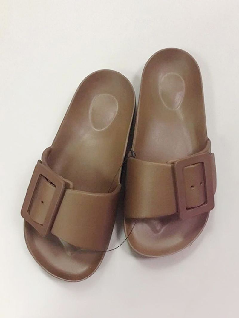 Slidesandaler For Kvinner Svarte Uformelle Knapper Sandal Slides - Kaffe Brun