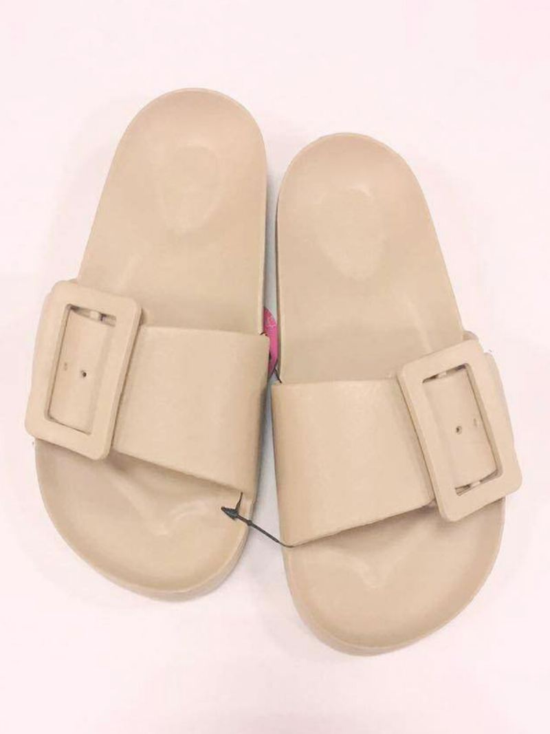 Slidesandaler For Kvinner Svarte Uformelle Knapper Sandal Slides - Beige