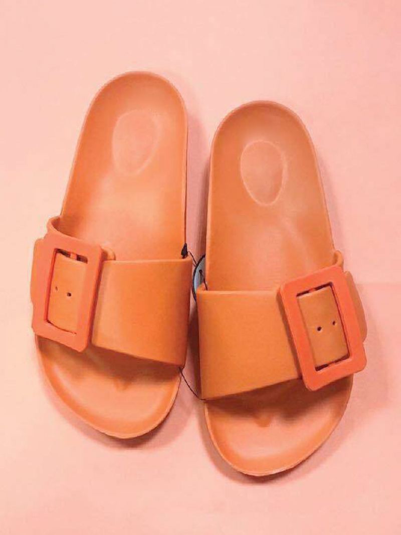 Slidesandaler For Kvinner Svarte Uformelle Knapper Sandal Slides - Oransje