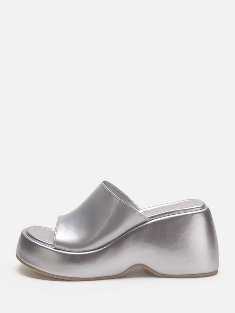 Sølv Sandaler For Kvinner Metallisk Plattform Flatform Slip-on Mules